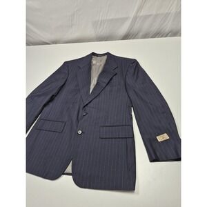 Majer Suit Jacket Mens 39R Blue Super 100s Wool Pinstripe VBC Italy USA NWT